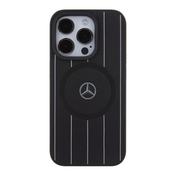 Mercedes MEHMP15L23RHSK iPhone 15 Pro 6.1" fekete/csíkos keménytok csíkos mintás bőr MagSafe tok