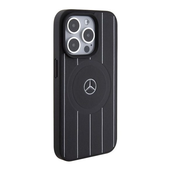 Mercedes MEHMP15L23RHSK iPhone 15 Pro 6.1" fekete/csíkos keménytok csíkos mintás bőr MagSafe tok