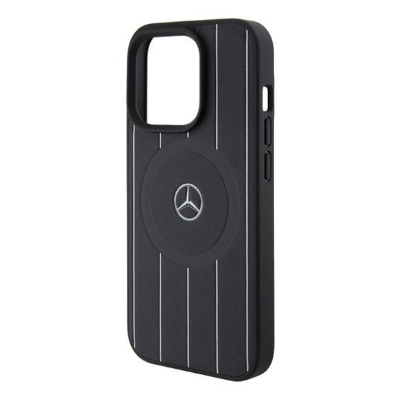 Mercedes MEHMP15L23RHSK iPhone 15 Pro 6.1" fekete/csíkos keménytok csíkos mintás bőr MagSafe tok