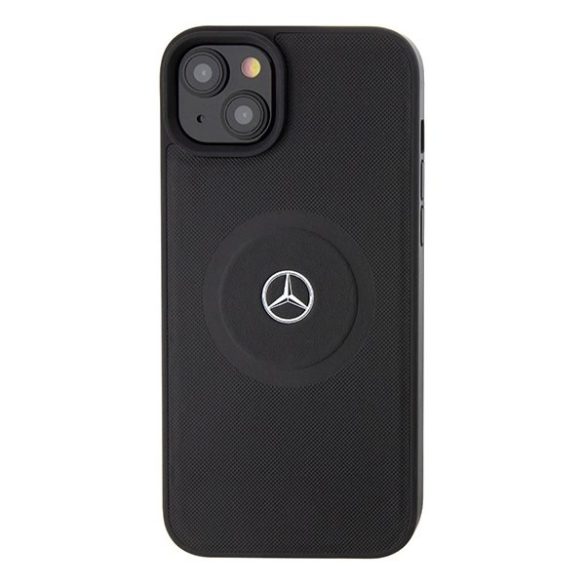 Mercedes MEHMP15Samsung Galaxy S23RMMK iPhone 15 / 14 / 13 6.1" fekete keménytok Crossed Lines Pattern Leather MagSafe