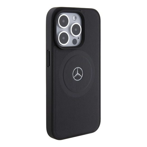 Mercedes MEHMP15L23RMMK iPhone 15 Pro 6.1" fekete keménytok Keresztbe tett vonalak mintás bőr MagSafe
