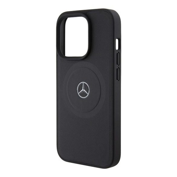 Mercedes MEHMP15L23RMMK iPhone 15 Pro 6.1" fekete keménytok Keresztbe tett vonalak mintás bőr MagSafe