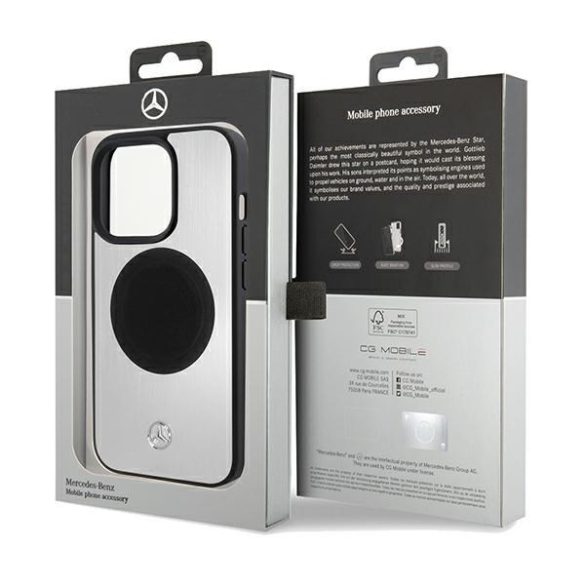 Mercedes MEHMP15L23ACMS iPhone 15 Pro 6.1" ezüst keménytok Bőr&Alu MagSafe