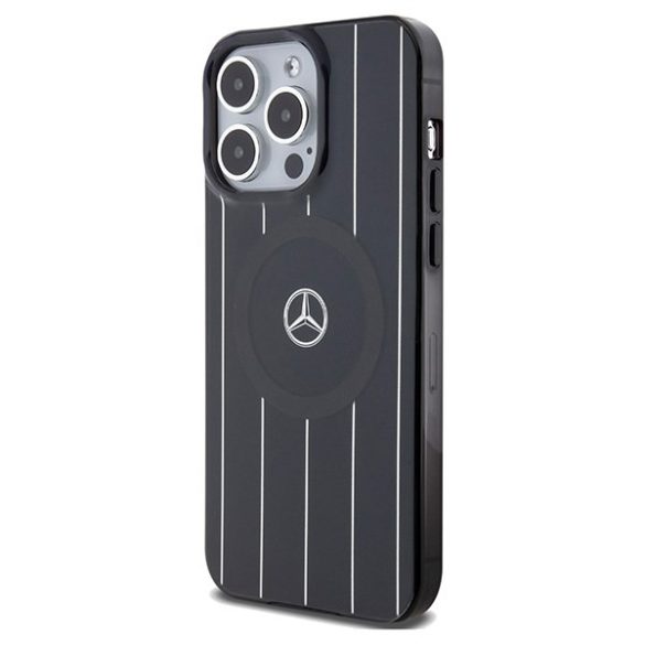 Mercedes MEHMP15L23HRSK iPhone 15 Pro 6.1" fekete keménytok Dupla rétegű, keresztezett vonalak MagSafe