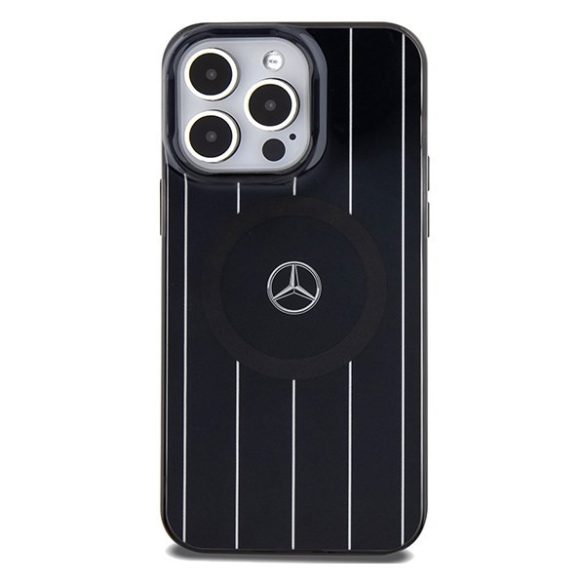 Mercedes MEHMP15L23HRSK iPhone 15 Pro 6.1" fekete keménytok Dupla rétegű, keresztezett vonalak MagSafe