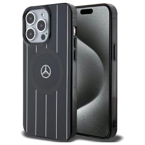 Mercedes MEHMP15X23HRSK iPhone 15 Pro Max 6.7" fekete keménytok Dupla rétegű keresztezett vonalak MagSafe