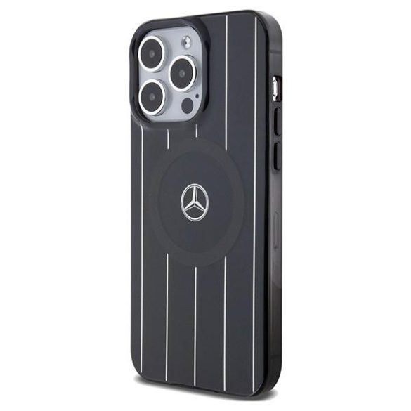 Mercedes MEHMP15X23HRSK iPhone 15 Pro Max 6.7" fekete keménytok Dupla rétegű keresztezett vonalak MagSafe