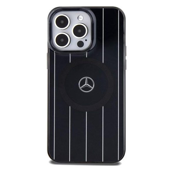 Mercedes MEHMP15X23HRSK iPhone 15 Pro Max 6.7" fekete keménytok Dupla rétegű keresztezett vonalak MagSafe