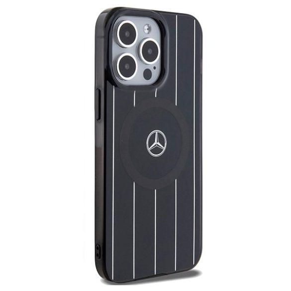 Mercedes MEHMP15X23HRSK iPhone 15 Pro Max 6.7" fekete keménytok Dupla rétegű keresztezett vonalak MagSafe