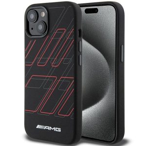 AMG AMHMP15S23SSPK iPhone 15 / 14 / 13 6.1" fekete keménytok szilikon nagyméretű rombuszmintával MagSafe