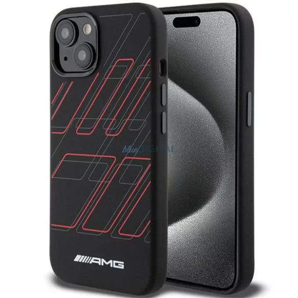 AMG AMHMP15M23SSPK iPhone 15 Plus 6.7" fekete keménytok szilikon nagyméretű rombuszmintával MagSafe