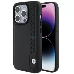   BMW BMHCP15X22RBDK iPhone 15 Pro Max 6.1" fekete bőr keménytok kék pöttyös bőrrel
