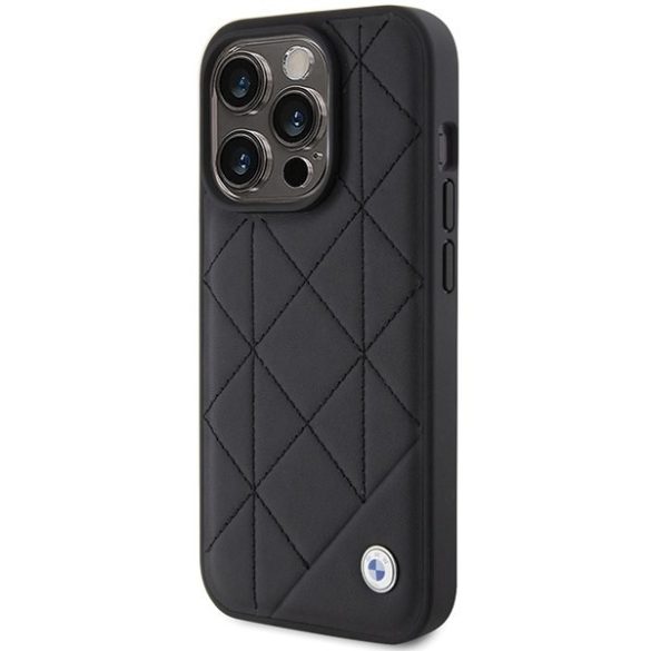 BMW BMHCP15L22RQDK iPhone 15 Pro 6.1" fekete Bőr steppelt tok