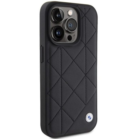 BMW BMHCP15L22RQDK iPhone 15 Pro 6.1" fekete Bőr steppelt tok