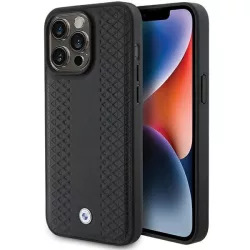   BMW BMHCP15L22RFGK iPhone 15 Pro 6.1" fekete bőr gyémánt mintás tok