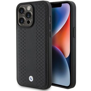 BMW BMHCP15L22RFGK iPhone 15 Pro 6.1" fekete bőr gyémánt mintás tok