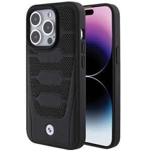 BMW BMHCP15L22RPSK iPhone 15 Pro 6.1" fekete bőrülés minta tok