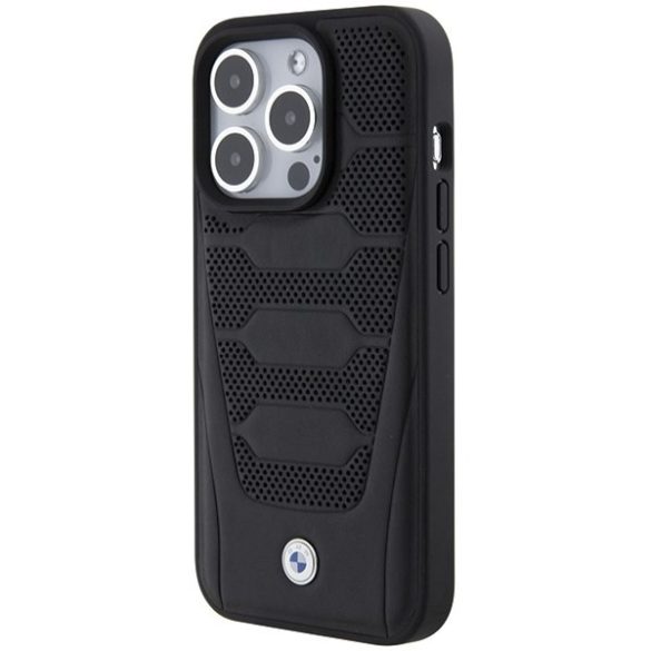 BMW BMHCP15L22RPSK iPhone 15 Pro 6.1" fekete bőrülés minta tok