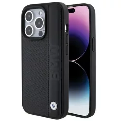   BMW BMHCP15L22RDPK iPhone 15 Pro 6.1" fekete keménytok bőr texturált és csíkos bőr