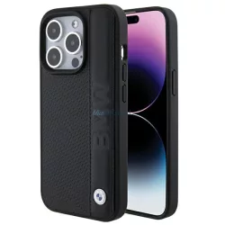   BMW BMHCP15L22RDPK iPhone 15 Pro 6.1" fekete keménytok bőr texturált és csíkos bőr