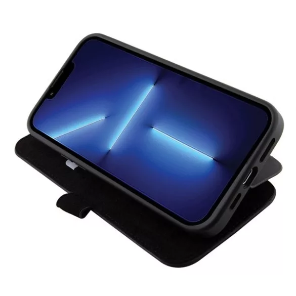 BMW BMBKP15X22RDPK iPhone 15 Pro Max 6.7" fekete könyvtok bőr texturált és csíkos bőr