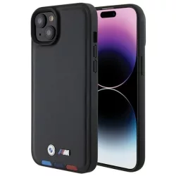   BMW BMHCP15M22PTDK iPhone 15 Plus 6,7" fekete bőr bélyegző Tricolor tok