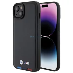   BMW BMHCP15M22PTDK iPhone 15 Plus 6,7" fekete bőr bélyegző Tricolor tok