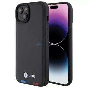BMW BMHCP15M22PTDK iPhone 15 Plus 6,7" fekete bőr bélyegző Tricolor tok