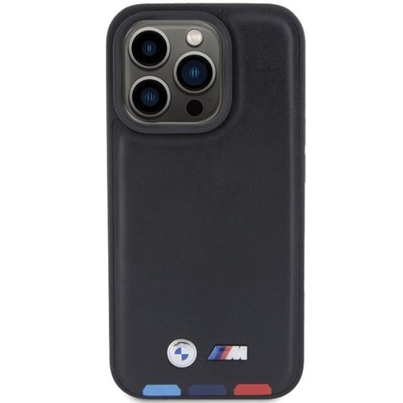 BMW BMHCP15L22PTDK iPhone 15 Pro 6.1" fekete bőr bélyegző Tricolor tok