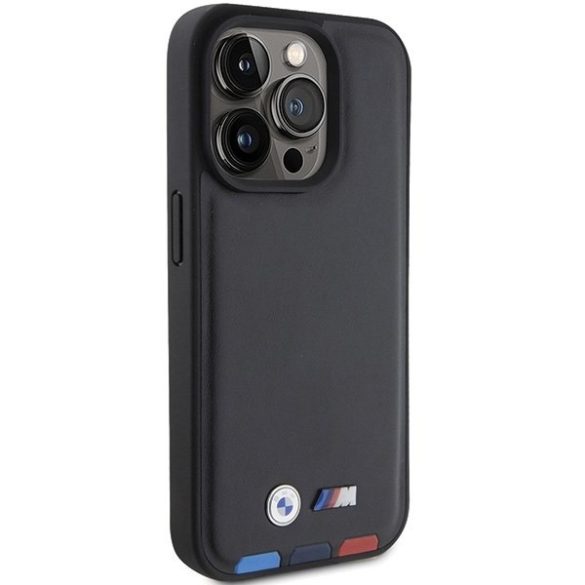 BMW BMHCP15L22PTDK iPhone 15 Pro 6.1" fekete bőr bélyegző Tricolor tok