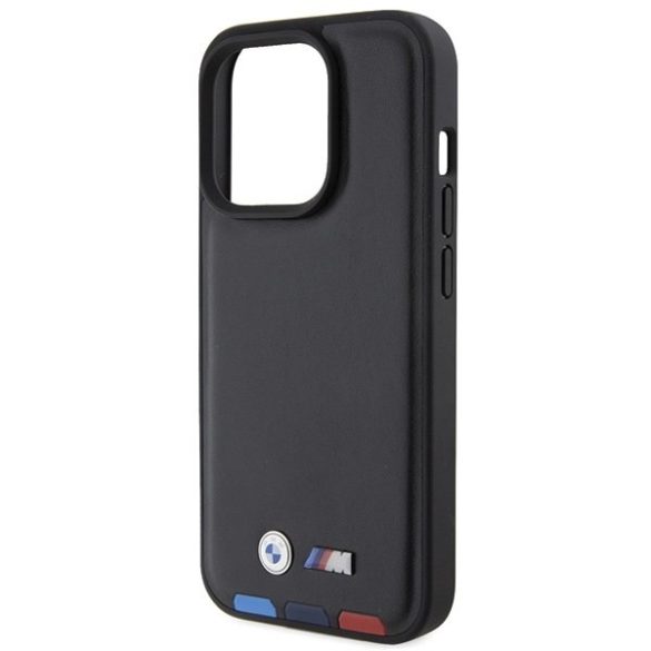 BMW BMHCP15L22PTDK iPhone 15 Pro 6.1" fekete bőr bélyegző Tricolor tok