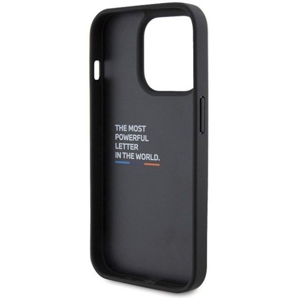 BMW BMHCP15L22PTDK iPhone 15 Pro 6.1" fekete bőr bélyegző Tricolor tok