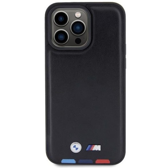 BMW BMHCP15X22PTDK iPhone 15 Pro Max 6.7" fekete bőr bélyegző Tricolor tok