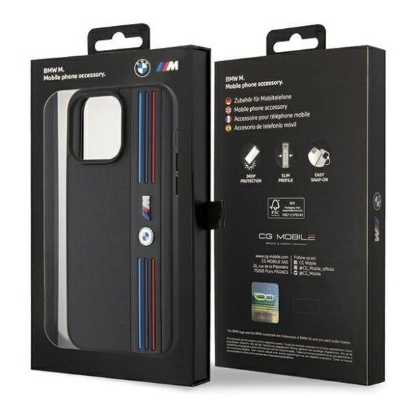 BMW BMHCP15L22PPMK iPhone 15 Pro 6.1" fekete Tricolor M kollekció tok