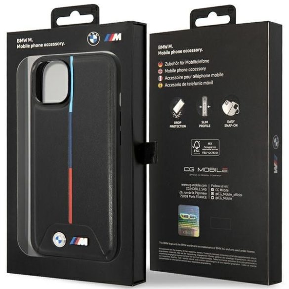 BMW BMHCP15S22PVTK iPhone 15 6.1" fekete keménytok M steppelt tricolor