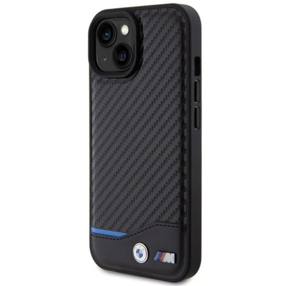 BMW BMHCP15S22NBCK iPhone 15 / 14 / 13 6.1" fekete bőr Carbon tok