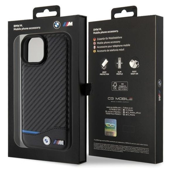 BMW BMHCP15S22NBCK iPhone 15 / 14 / 13 6.1" fekete bőr Carbon tok