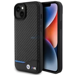   BMW BMHCP15M22NBCK iPhone 15 Plus 6.7" fekete bőr Carbon tok