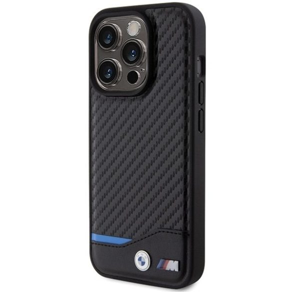 BMW BMHCP15L22NBCK iPhone 15 Pro 6.1" fekete bőr Carbon tok