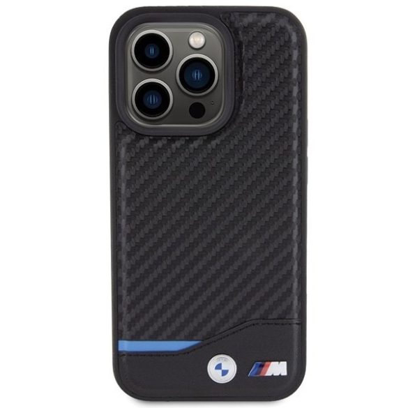 BMW BMHCP15L22NBCK iPhone 15 Pro 6.1" fekete bőr Carbon tok