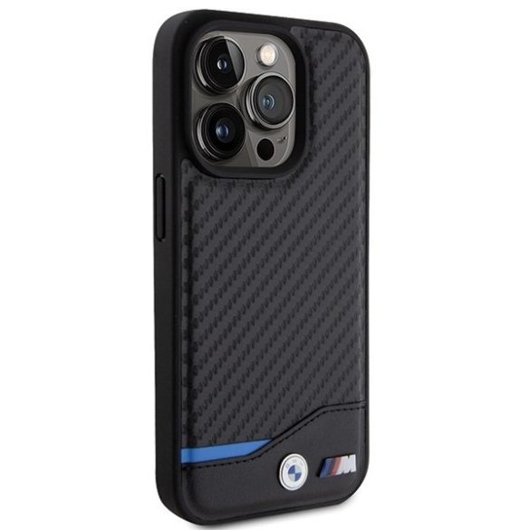 BMW BMHCP15L22NBCK iPhone 15 Pro 6.1" fekete bőr Carbon tok