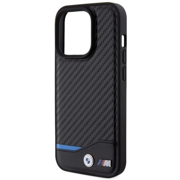 BMW BMHCP15L22NBCK iPhone 15 Pro 6.1" fekete bőr Carbon tok