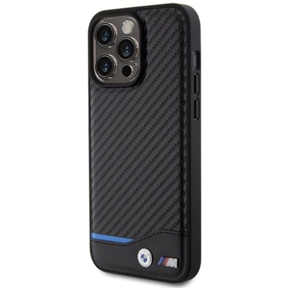 BMW BMHCP15X22NBCK iPhone 15 Pro Max 6.7" fekete bőr Carbon tok