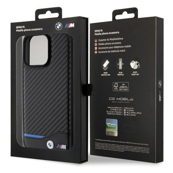 BMW BMHCP15X22NBCK iPhone 15 Pro Max 6.7" fekete bőr Carbon tok