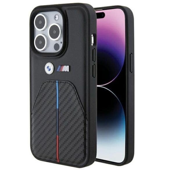 BMW BMHCP15L22NSTB iPhone 15 Pro 6.1" fekete bélyegzett tricolor csíkozású tok