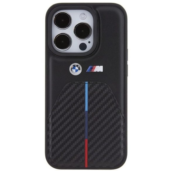 BMW BMHCP15L22NSTB iPhone 15 Pro 6.1" fekete bélyegzett tricolor csíkozású tok