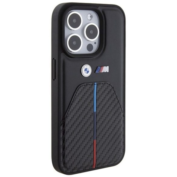 BMW BMHCP15L22NSTB iPhone 15 Pro 6.1" fekete bélyegzett tricolor csíkozású tok