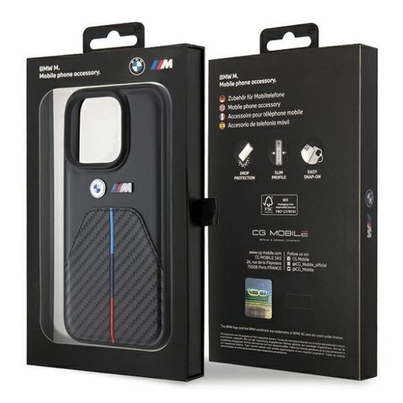 BMW BMHCP15L22NSTB iPhone 15 Pro 6.1" fekete bélyegzett tricolor csíkozású tok