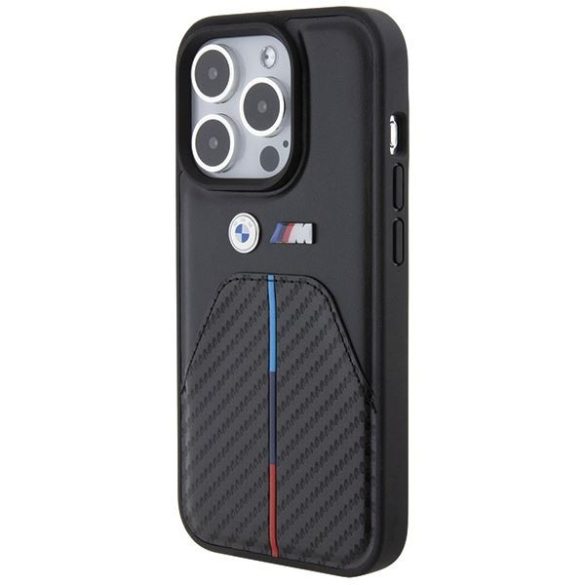 BMW BMHCP15X22NSTB iPhone 15 Pro Max 6.7" fekete bélyegzett tricolor csíkozású csíkok tok