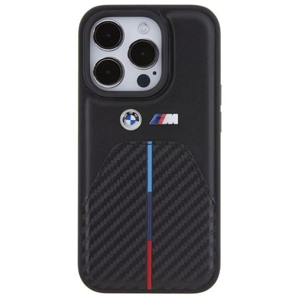 BMW BMHCP15X22NSTB iPhone 15 Pro Max 6.7" fekete bélyegzett tricolor csíkozású csíkok tok